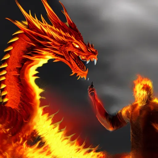 Prompt: a giant fire dragon, knigt, 8k, hyper realistic