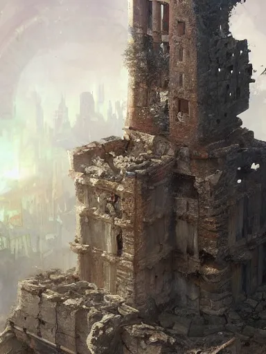 Prompt: demolition of ruins of a tower. elegant, highly detailed, digital painting, artstation, concept art, sharp focus, illustration, by justin gerard and artgerm, 8 k