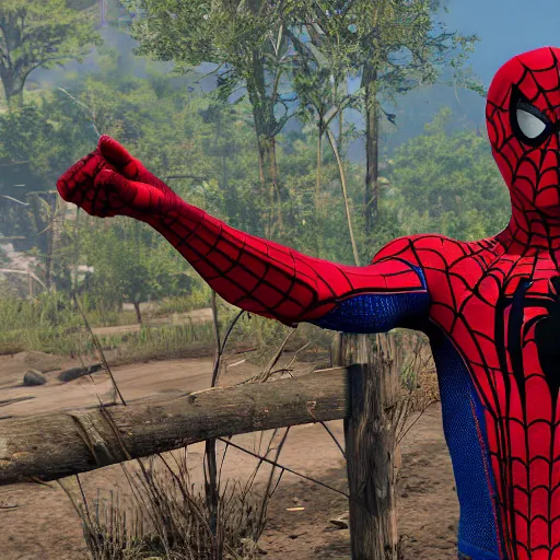 Image similar to spiderman in red dead redemption 2