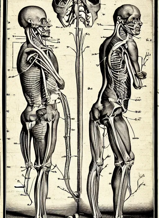 Image similar to anatomy textbook scientific anatomical illustration, made by Wenceslas Hollar in vintage Victorian England colourised print style