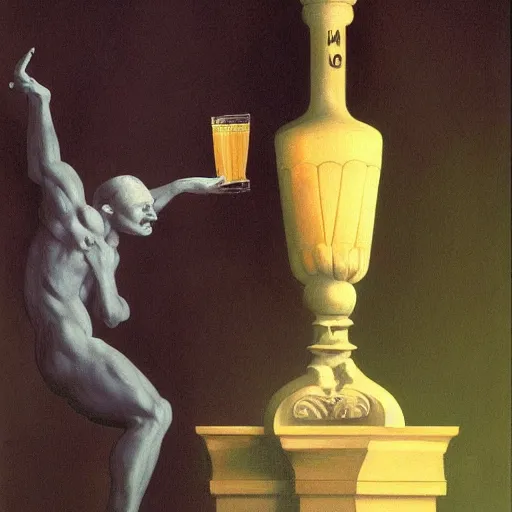 Image similar to a gargoyle offers you a drink by Raphael, Hopper, and Rene Magritte. detailed, romantic, enchanting, trending on artstation.