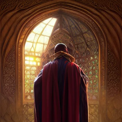 Image similar to lionel messi praying like a muslim, d & d, fantasy, intricate, elegant, highly detailed, digital painting, artstation, concept art, matte, sharp focus, illustration, art by artgerm and greg rutkowski and alphonse mucha