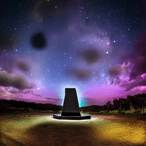 Image similar to a hexagonal portal in the dark night sky, realistic photography