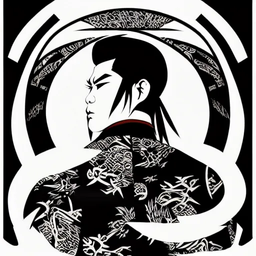 Image similar to silhouette of a yakuza warrior illustration, vector art style, medium shot, intricate, elegant, highly detailed, digital art, ffffound, art by jc leyendecker and sachin teng