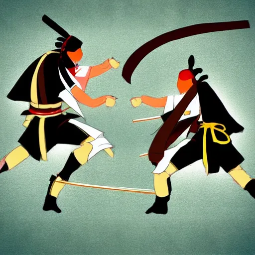 Image similar to 2 samurais fighting each other, Digital art