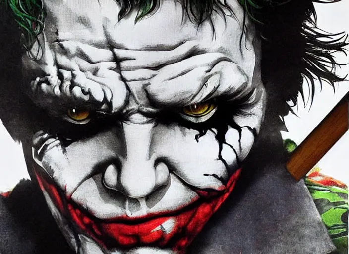 Image similar to a highly detailed beautiful portrait of the joker playing pool by yoji shinkawa