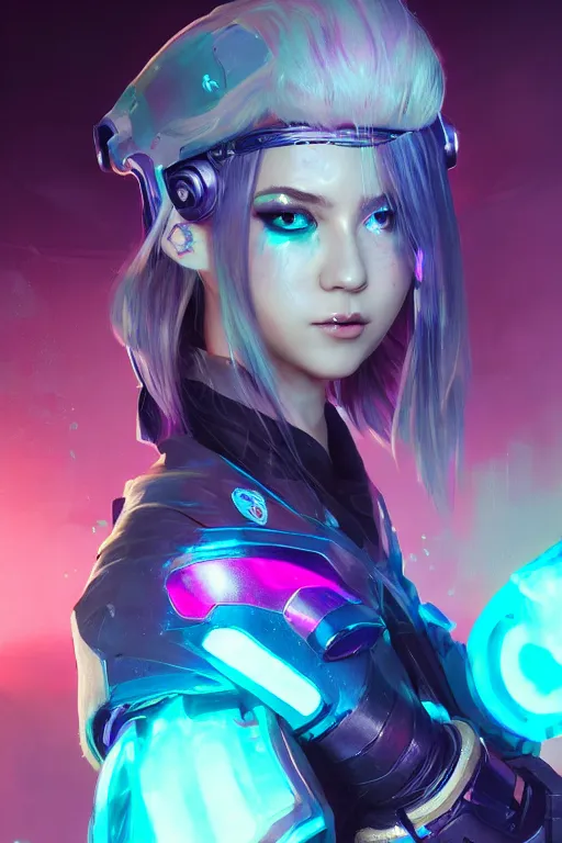 Prompt: cailyn from league of legends, cyberpunk futuristic neon. wearing police uniform, decorated with traditional japanese ornaments by ismail inceoglu dragan bibin hans thoma greg rutkowski alexandros pyromallis nekro rene maritte illustrated, perfect face, fine details, realistic shaded, fine - face, pretty face