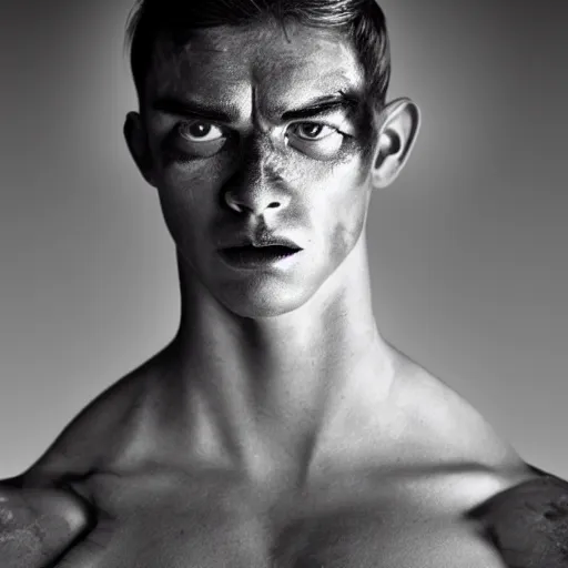 Image similar to a portrait of a beautiful athletic young male demon, photographed by erwin olaf, artistic