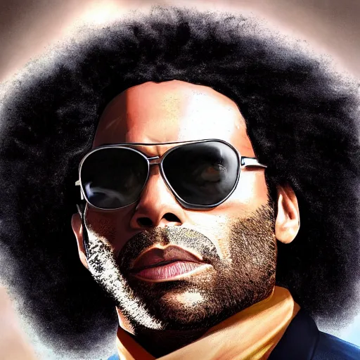 Image similar to lenny kravitz ( with accurate face ) as men in black agent fighting aliens, dynamic movie still, detailed 8 k photorealistic portrait, imdb poster style