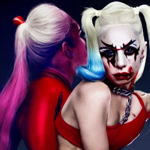 Image similar to lady gaga as harley quinn 4 k detailed super realistic