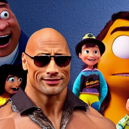 Prompt: dwayne johnson as pixar characters