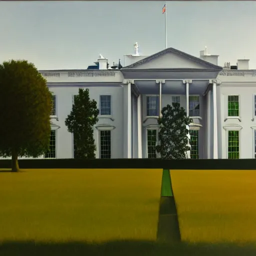 Image similar to painting of the white house by rene magritte, hd, 4 k, detailed, award winning