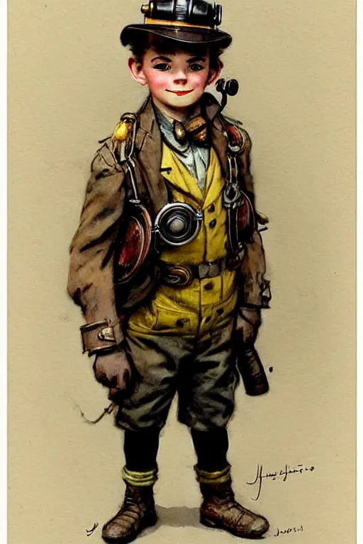 Prompt: ( ( ( ( ( 1 9 5 0 s retro future 1 0 year old adventurer in steampunk costume full portrait. muted colors. ) ) ) ) ) by jean - baptiste monge!!!!!!!!!!!!!!!!!!!!!!!!!!!!!!