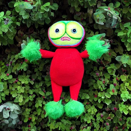 Image similar to strawberry creature with multiple eyes plush toy