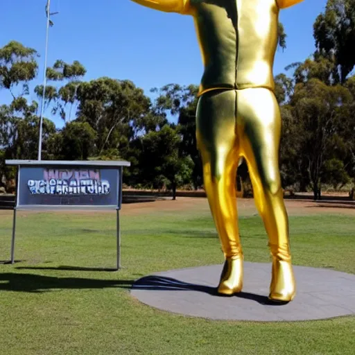 Image similar to solid gold 1 0 0 feet tall statue of michael van gerwen in townsville australia