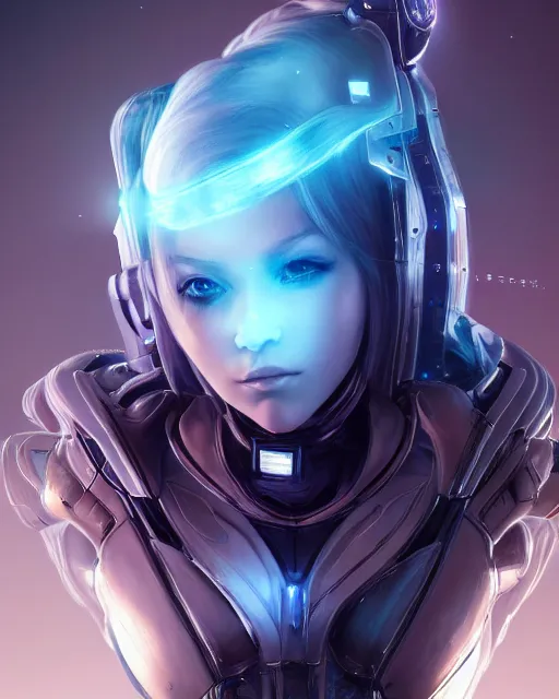 Image similar to perfect android girl on a mothership, warframe armor, beautiful face, scifi, futuristic, galaxy, nebula, raytracing, dreamy, long white hair, blue cyborg eyes, sharp focus, cinematic lighting, highly detailed, artstation, divine, by gauthier leblanc, kazuya takahashi, huifeng huang