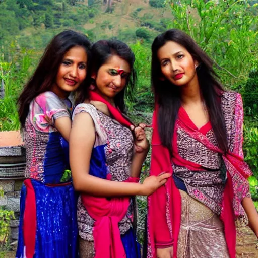 Prompt: girls from kathmandu, posing for calendar photoshoot