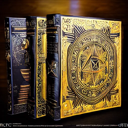 Prompt: occult spellbook, detailed, 4k, gold embossed on black pages