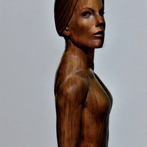 Image similar to a wooden statue of kate beckinsdale