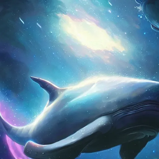 Image similar to space magical whale, galaxy whale, epic fantasy style art, galaxy theme, eyes, by Greg Rutkowski, hearthstone style art, 99% artistic