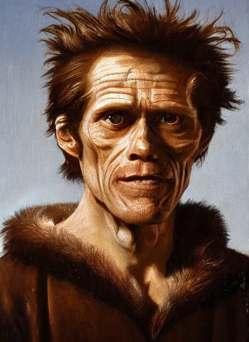 Prompt: portrait painting of willem dafoe with stubble, renaissance oil painting, chiaroscuro