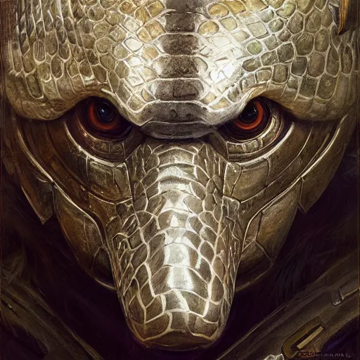 Image similar to snake animal as a realistic fantasy knight, closeup portrait art by donato giancola and greg rutkowski, digital art, trending on artstation, symmetry!!