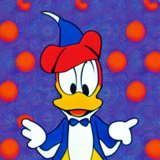 Image similar to donald duck having a psychedelic dmt mushroom lsd trip