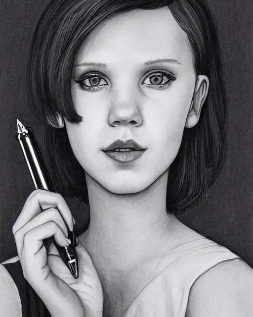 Prompt: pen portrait of millie bobby brown