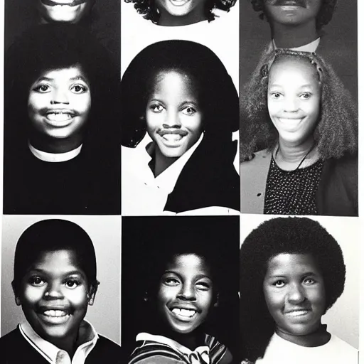 Prompt: yearbook photo of a beautiful black teen in 1979