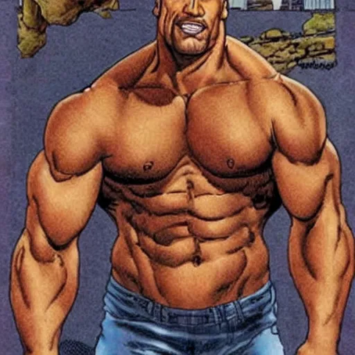 Image similar to Dwayne Johnson by Milo Manara