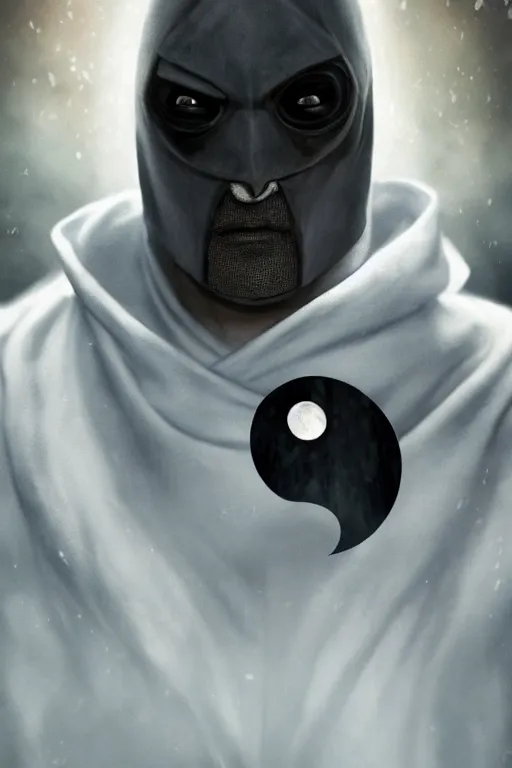 Prompt: characters portrait of Moon Knight mixed with Ghostface by Alyssa Monks, full-shot, merged character, Full body shot, cinematic opening shot, 4k, highly detailed, cinematic lighting