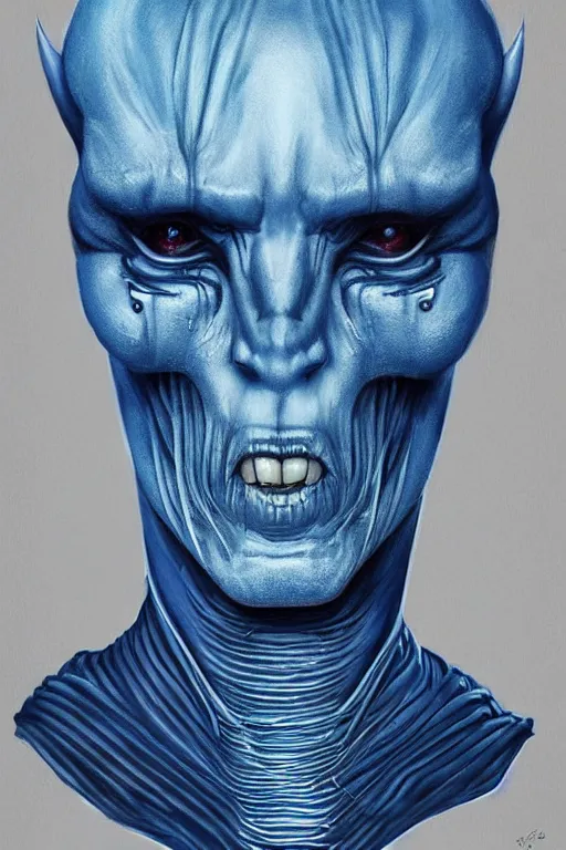 Image similar to portrait from a handsome blue masculine extraterrestrial alien, sci - fi art, hr giger, trending on artstation