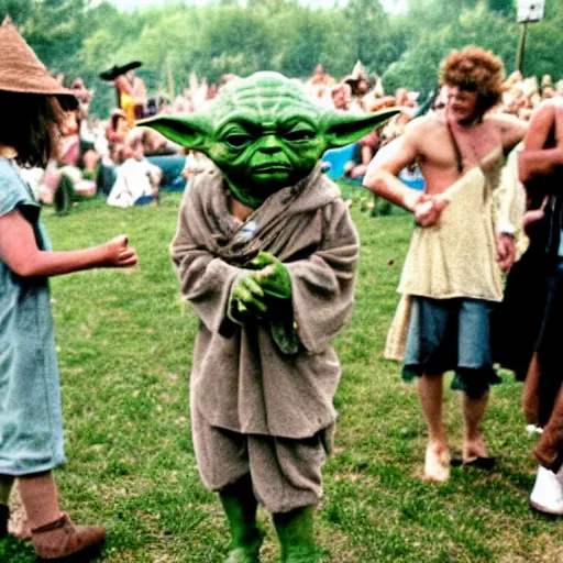 Image similar to yoda performing at woodstock