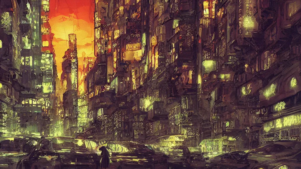 Image similar to a painting in the style of francois schuiten and in the style of liam wong.
