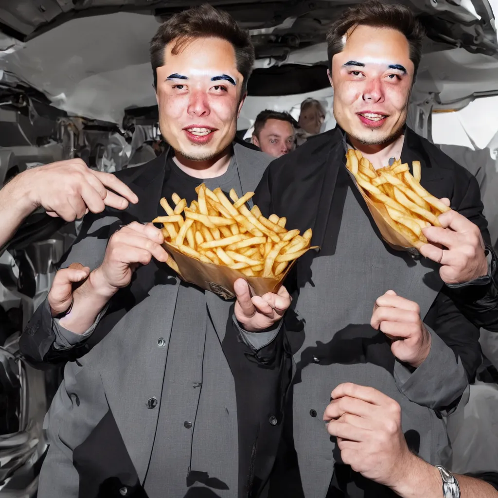 Image similar to elon musk inside a bag of french fries