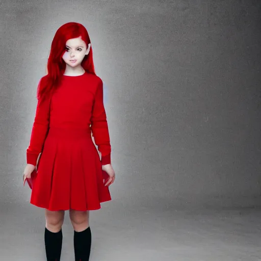 Prompt: a girl dressed red with red hair