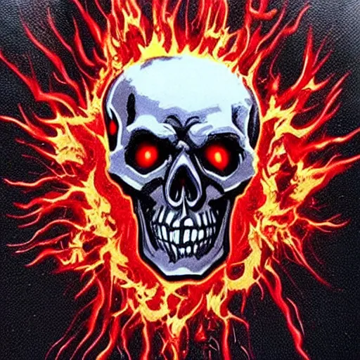 Prompt: the most epic, awesome, cool, super evil skeleton skull art ever, evil extreme aura, red blasting laser eyes, angry violent flame explosion motorcycle