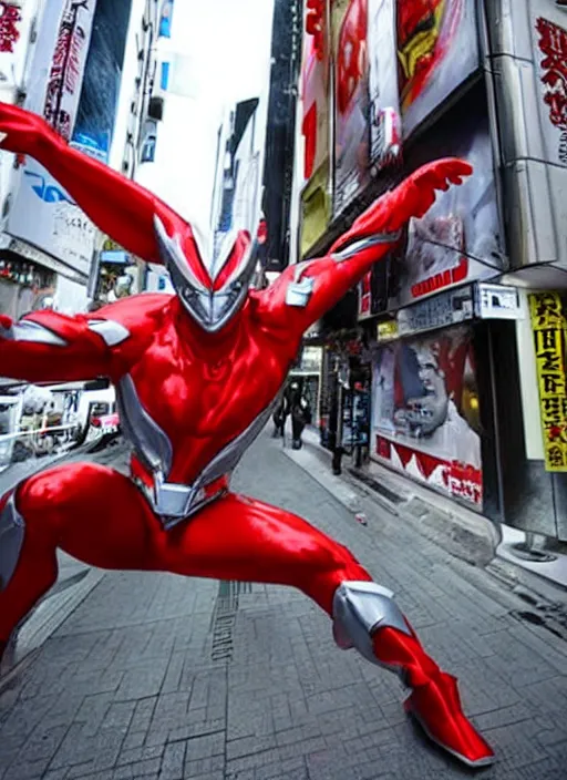 Prompt: The giant kyodai hero Ultraman was fighting with Zetton in the streets of Tokyo.Ultraman style.