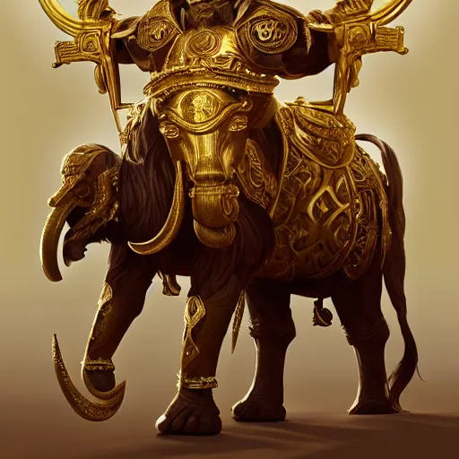 Image similar to golden mammoth as a deity in a medieval age where everyone is worshiping it, artstation, cgsociety, cgi, digital art, realistic, awards winning, dramatic, cinematic, artistic, famous, detailed