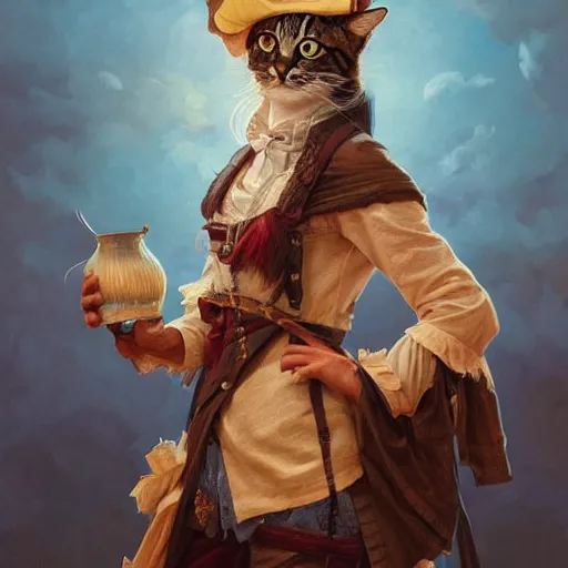 Prompt: Portrait of a Cat as a Pirate, photorealistic, highly detailed, digital painting, artstation, concept art, smooth, sharp focus, illustration, art by artgerm and greg rutkowski and alphonse mucha