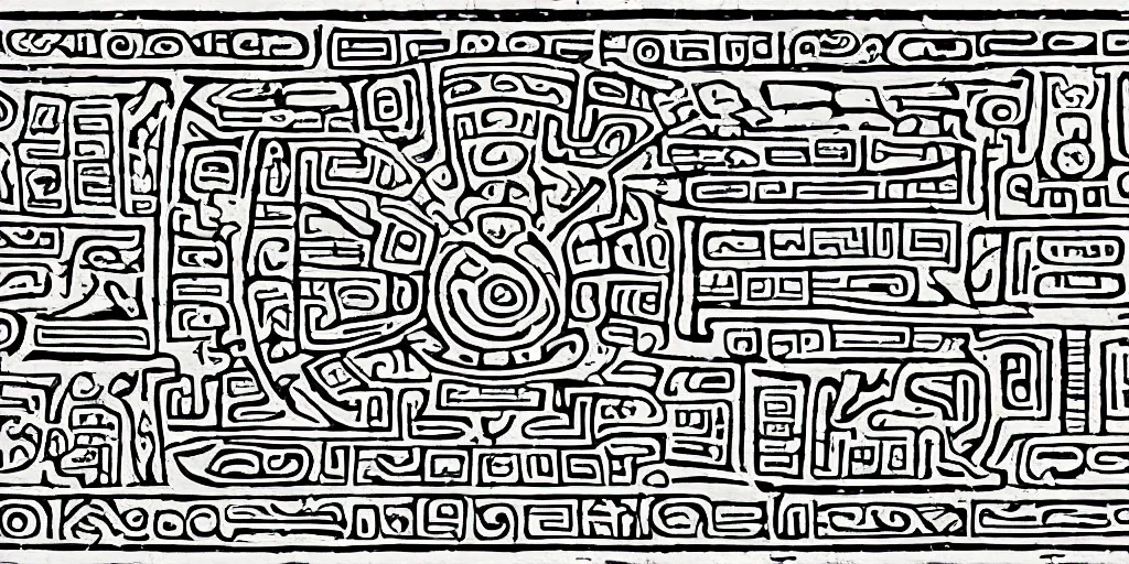 Image similar to mayan hieroglyph blueprints to a spaceship