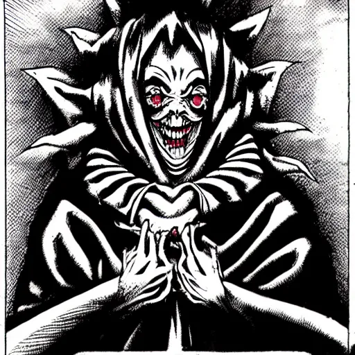 Image similar to full body portrait of villainous jester, dark, twisted, manga, comic, by junji ito. twisted. horror.