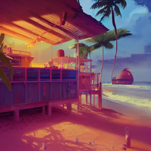 Image similar to a tropical beach shack by james gilleard and liam wong and jeremy mann