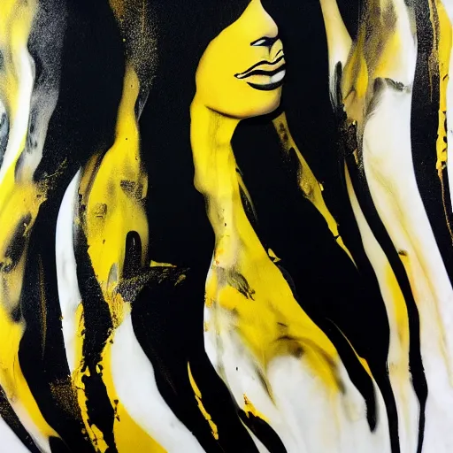 Image similar to liquid marble acrylic fluid paint, black ink, golden and black liquid materials, abstract art, beautiful female model full body portrait