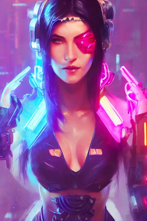 Image similar to caitlyn from league of legends, cyberpunk futuristic neon. decorated with traditional japanese ornaments by ismail inceoglu dragan bibin hans thoma greg rutkowski alexandros pyromallis nekro rene maritte illustrated, perfect face, fine details, realistic shaded, fine - face, pretty face