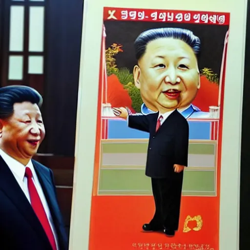 Image similar to xi jinping on a north korean propaganda poster