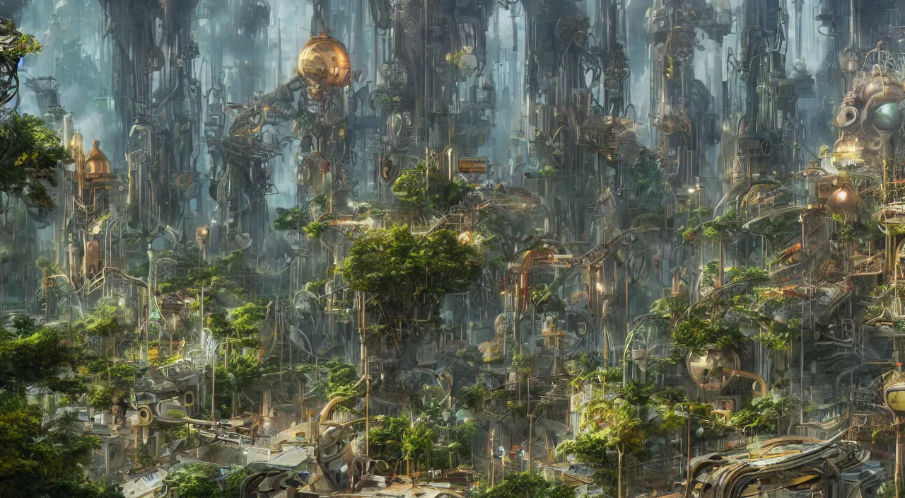 stabilityai/stable-diffusion · A solarpunk city, light, HD, pure, sharp  focus, nature, forest, city, utopian, 16:9