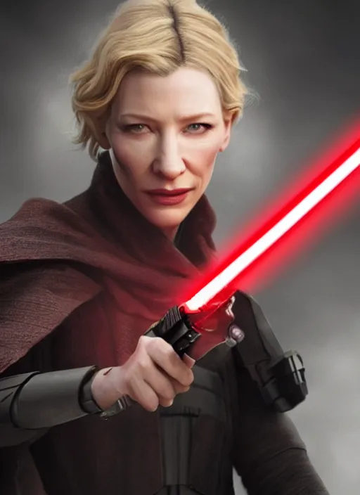 Image similar to Photo of cate blanchett with a red lightsaber, Star Wars concept art, trending on artstation, dramatic lighting, photo-realistic