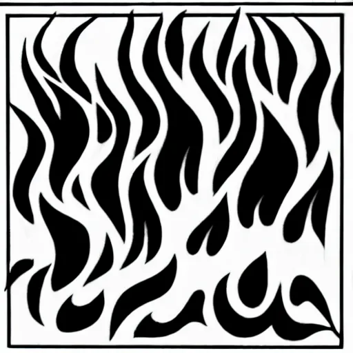 Prompt: pictogram of aggressive thick flames coming out the top, black and white