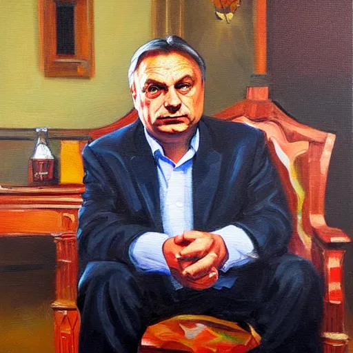 Image similar to viktor orban whittling, oil painting